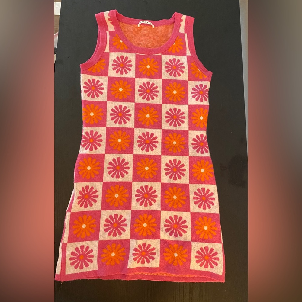 Beverly brand pink and orange Barbie inspired fitted knit dress size xs